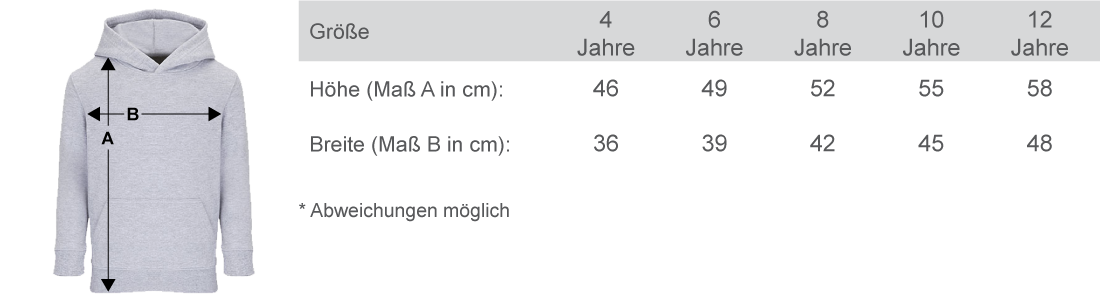 Maßtabelle Kinder Hoodie Condor