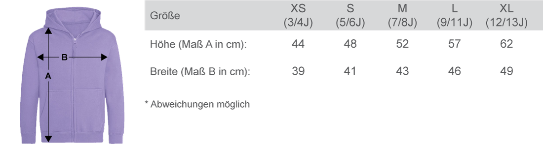 Masstabelle Kinder Kapuzenjacke