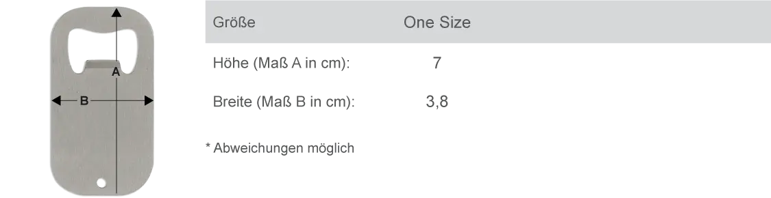 Maßtabelle EdelstahlFlaschenöffner